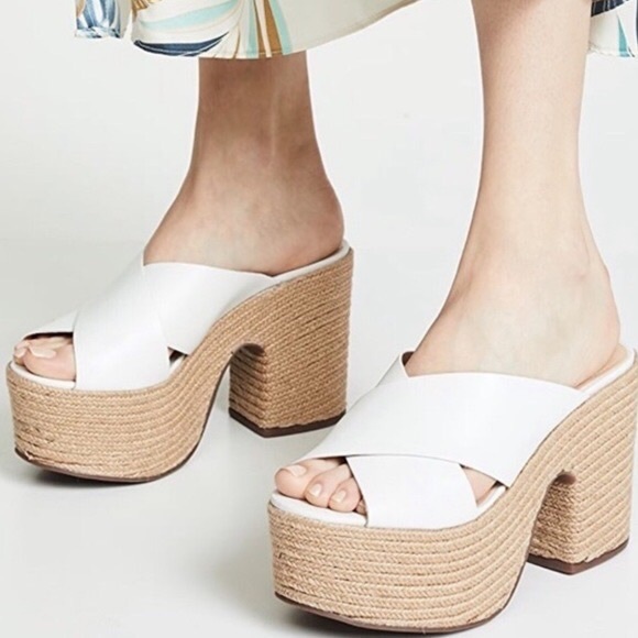 Schutz White Leather Judy Espadrille Platform Sandals - Picture 2 of 7